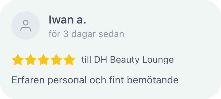 Recension från kund hos DH Beauty Lounge