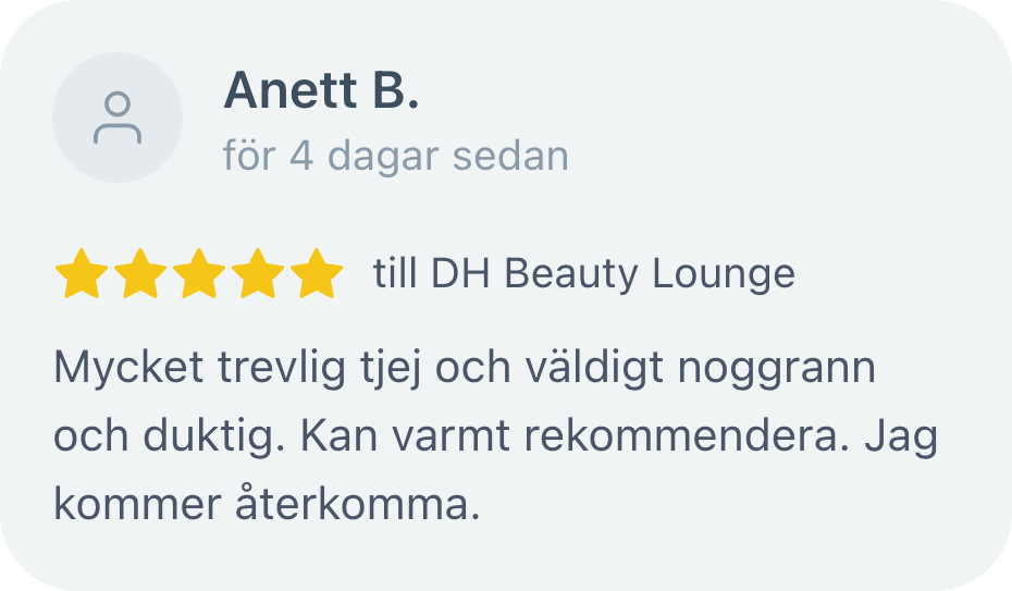Recension från kund hos DH Beauty Lounge